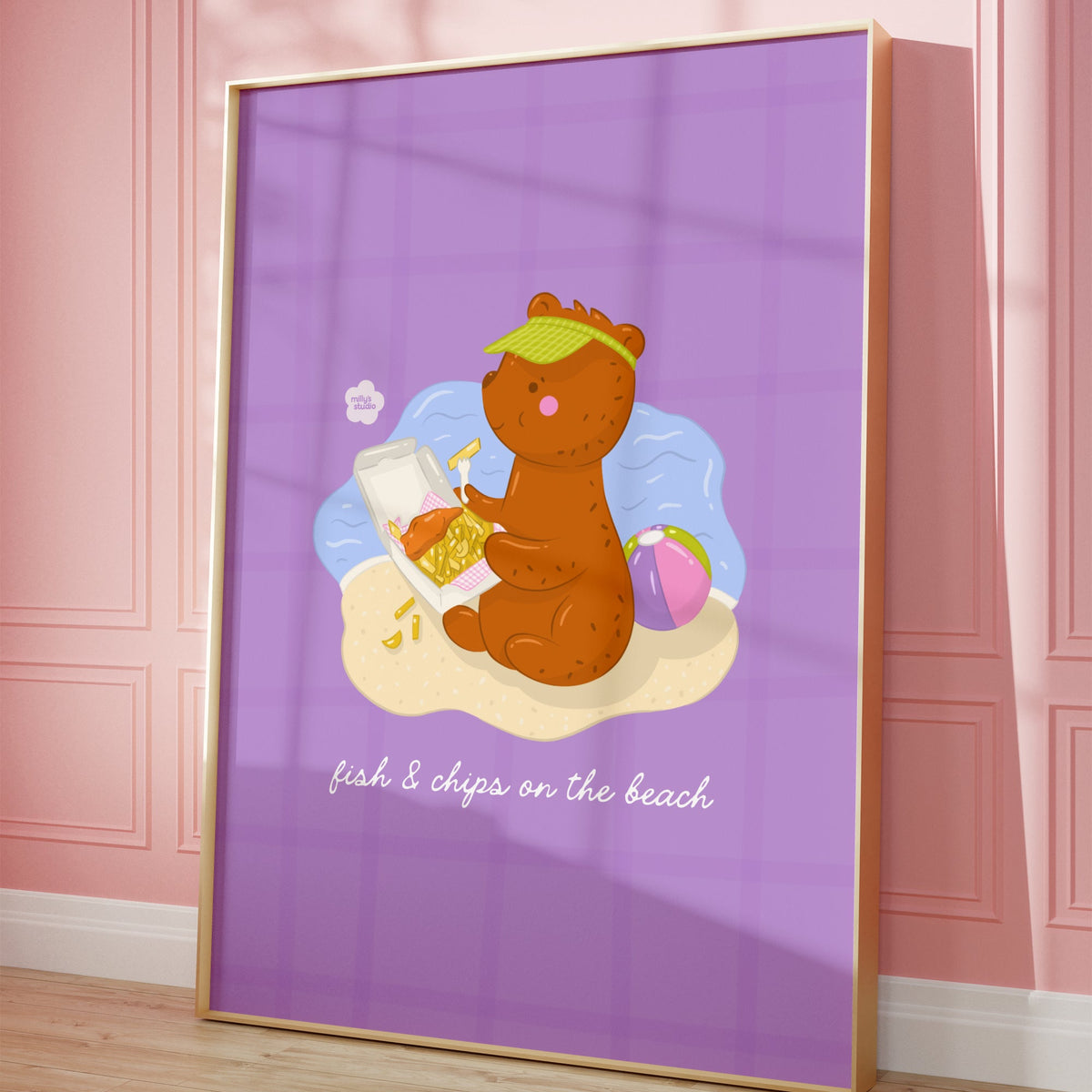 Fish & Chips on the Beach Wall Art Print (A5)