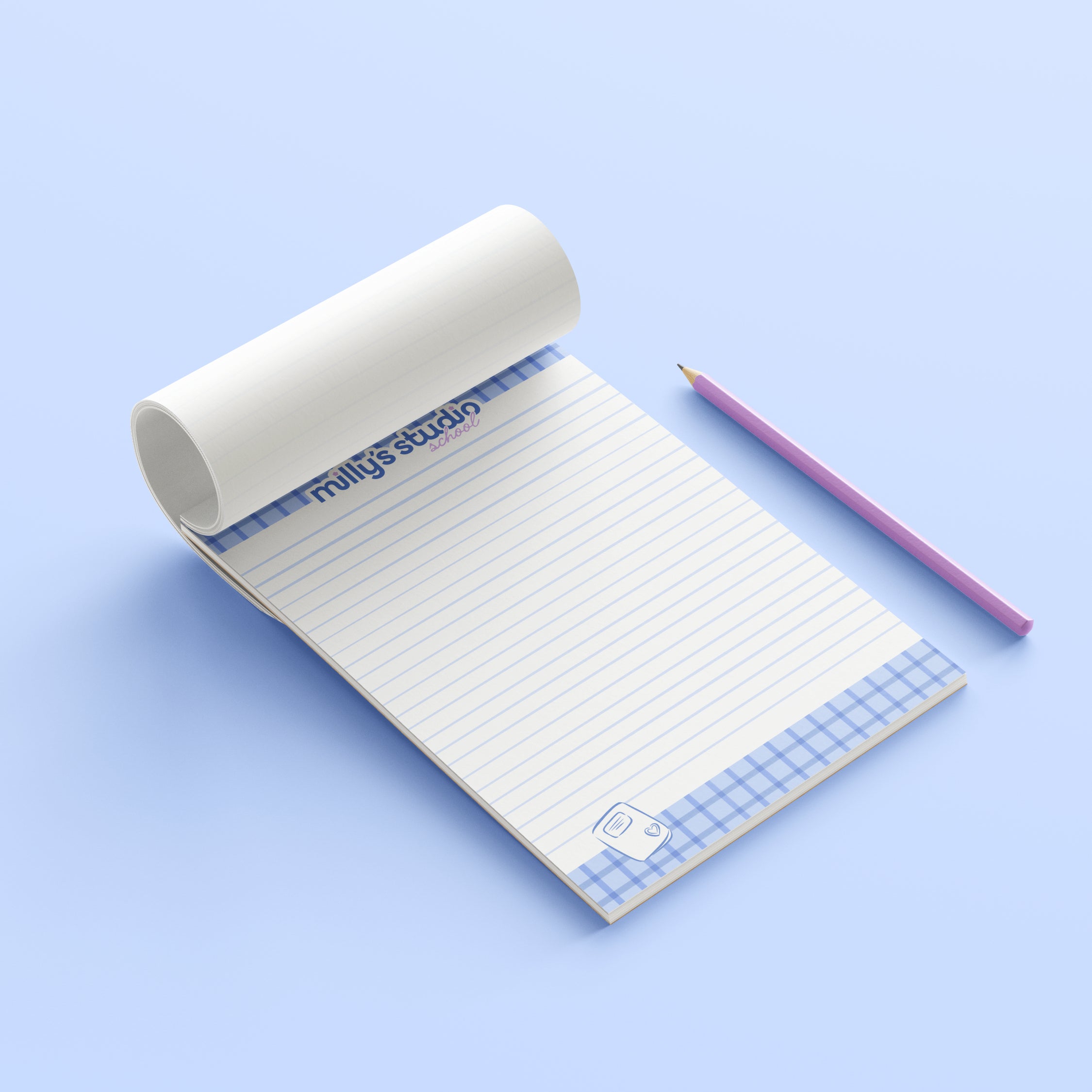 A5 Milly's Studio School Essentials Notepad - Blue Grid Design