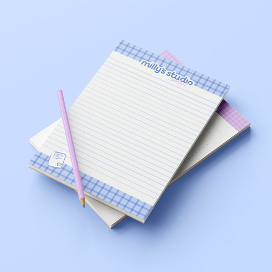 A5 Milly's Studio School Essentials Notepad - Blue Grid Design