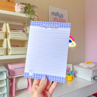 A5 Milly's Studio School Essentials Notepad - Blue Grid Design