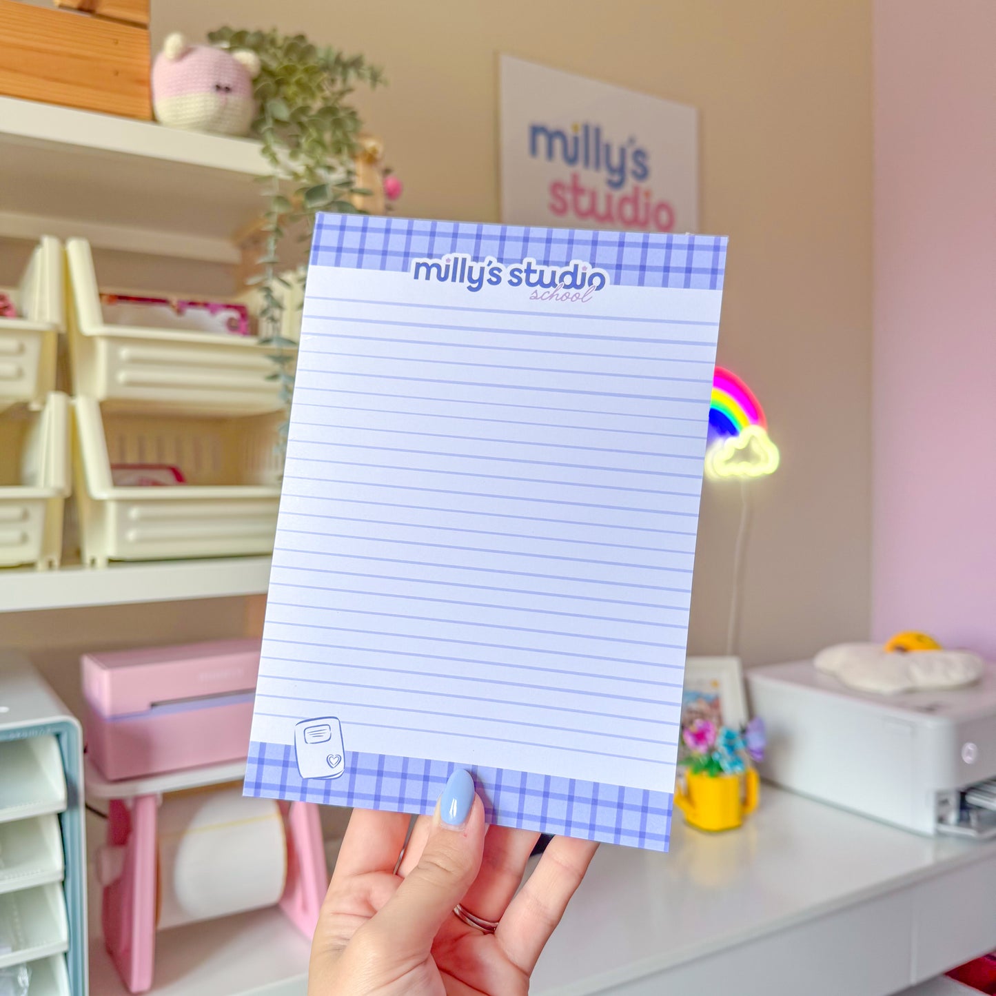 A5 Milly's Studio School Essentials Notepad - Blue Grid Design