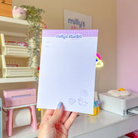 A5 Milly's Studio School Essentials Notepad - Lilac Grid Design