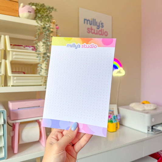 A5 Milly's Studio Essentials Notepad - Colourful Gradient Design