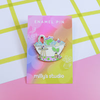 A Bubble Bath & a Podcast Enamel Pin