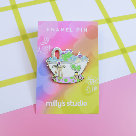 A Bubble Bath & a Podcast Enamel Pin