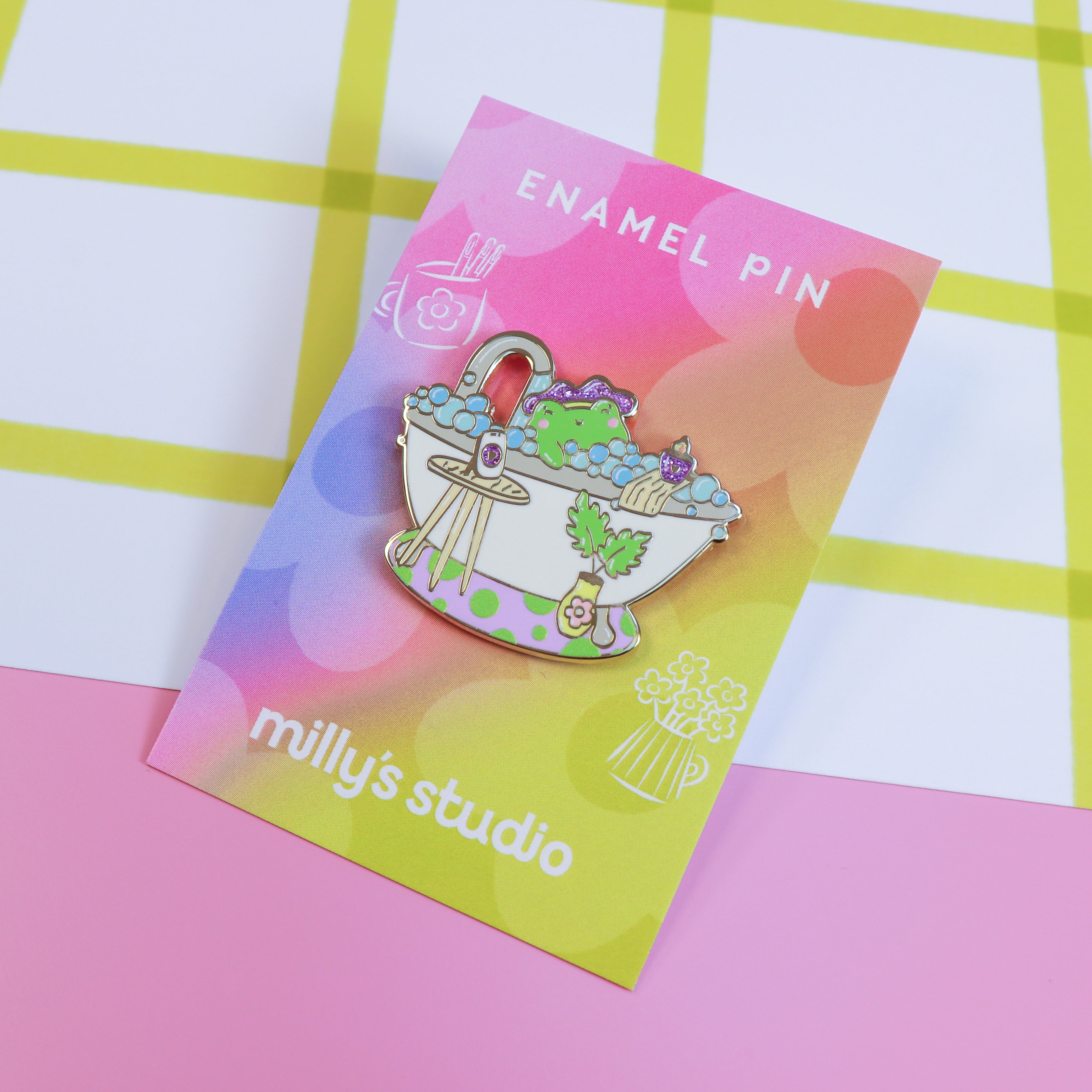 A Bubble Bath & a Podcast Enamel Pin