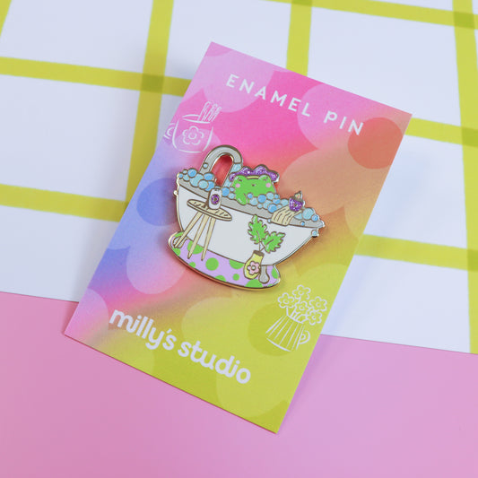 A Bubble Bath & a Podcast Enamel Pin