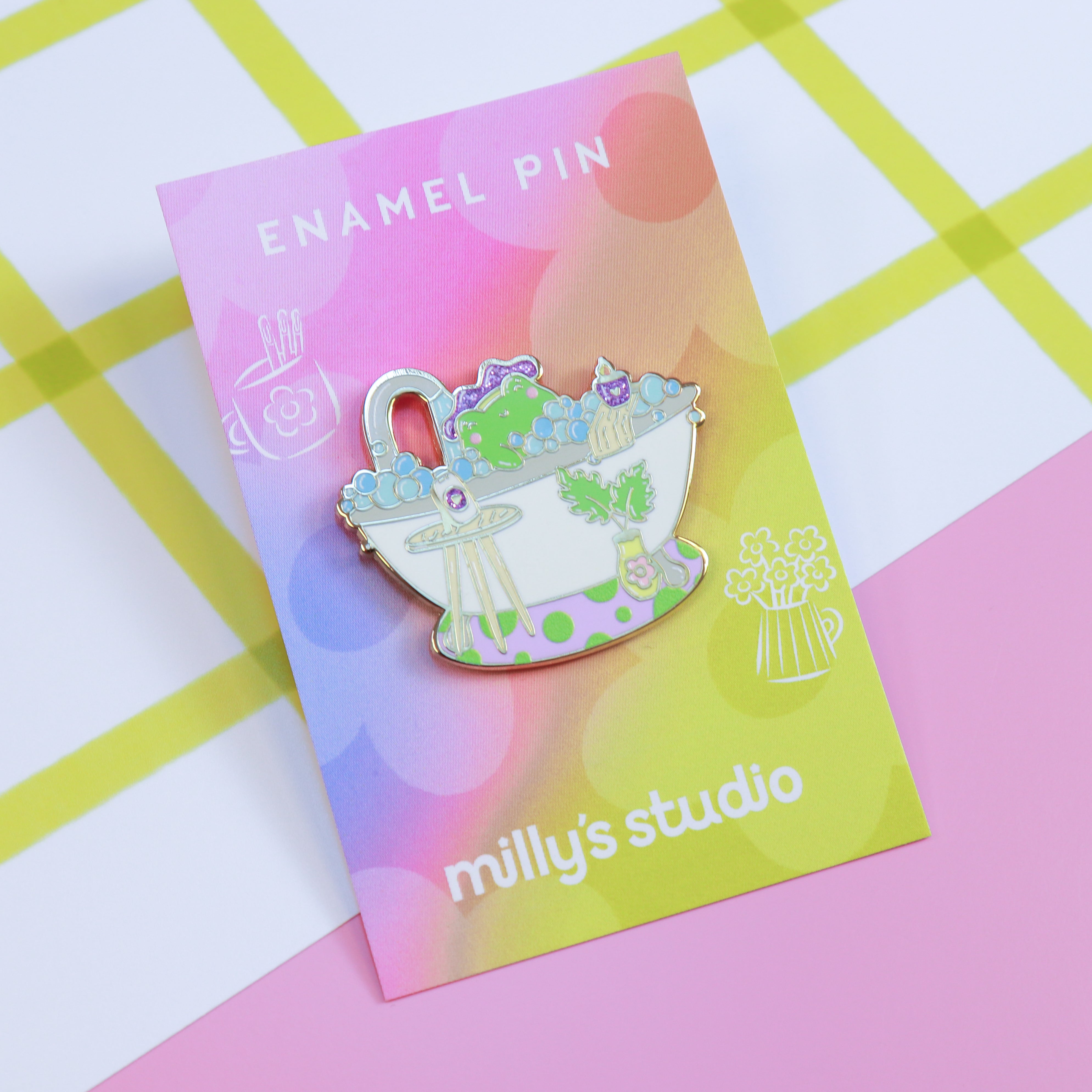 A Bubble Bath & a Podcast Enamel Pin