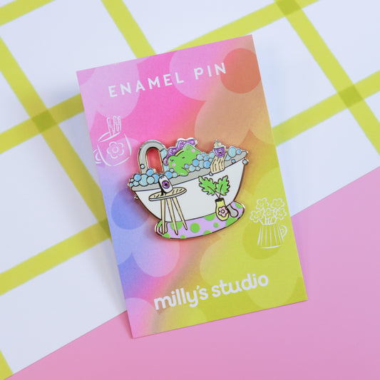 A Bubble Bath & a Podcast Enamel Pin