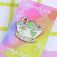 A Bubble Bath & a Podcast Enamel Pin