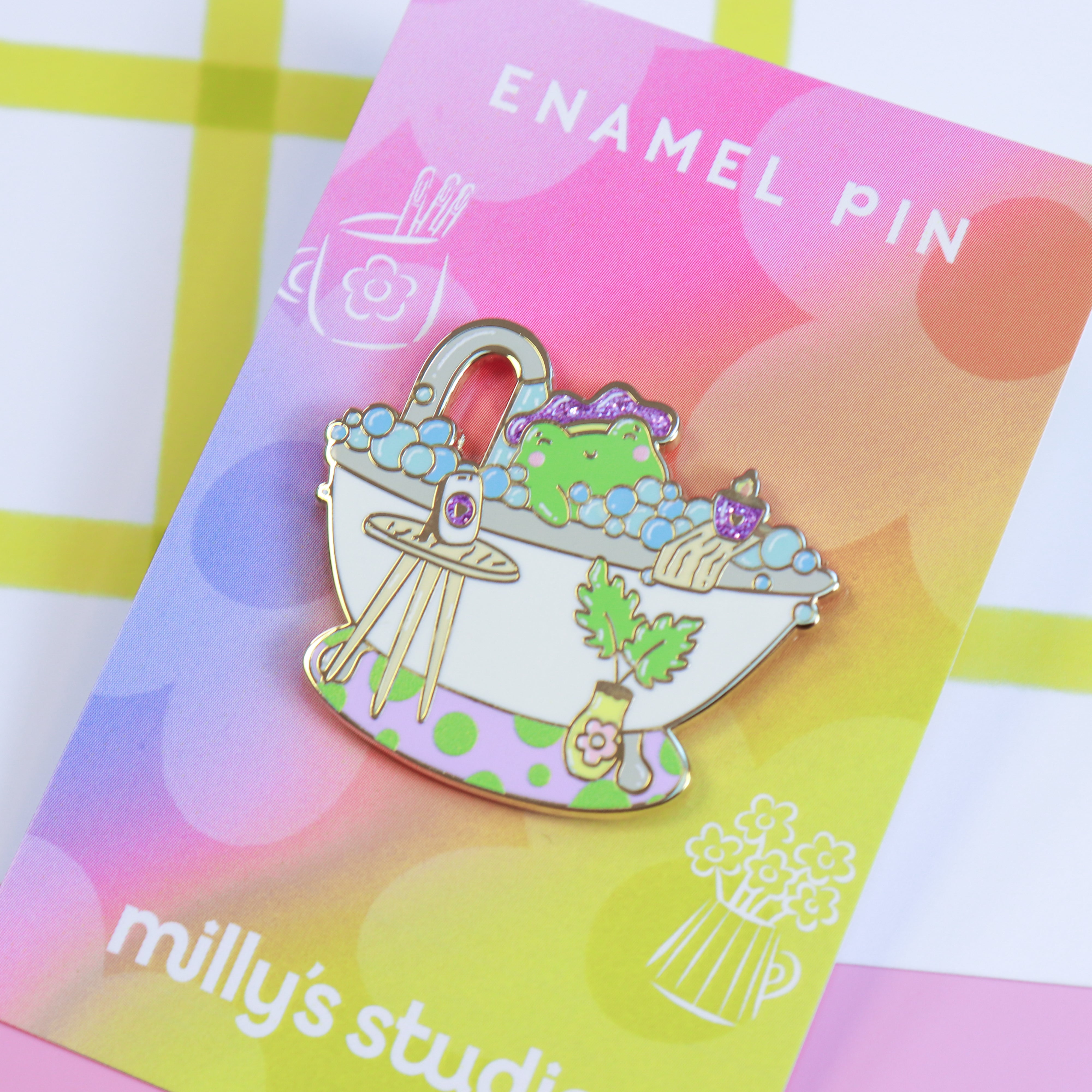 A Bubble Bath & a Podcast Enamel Pin