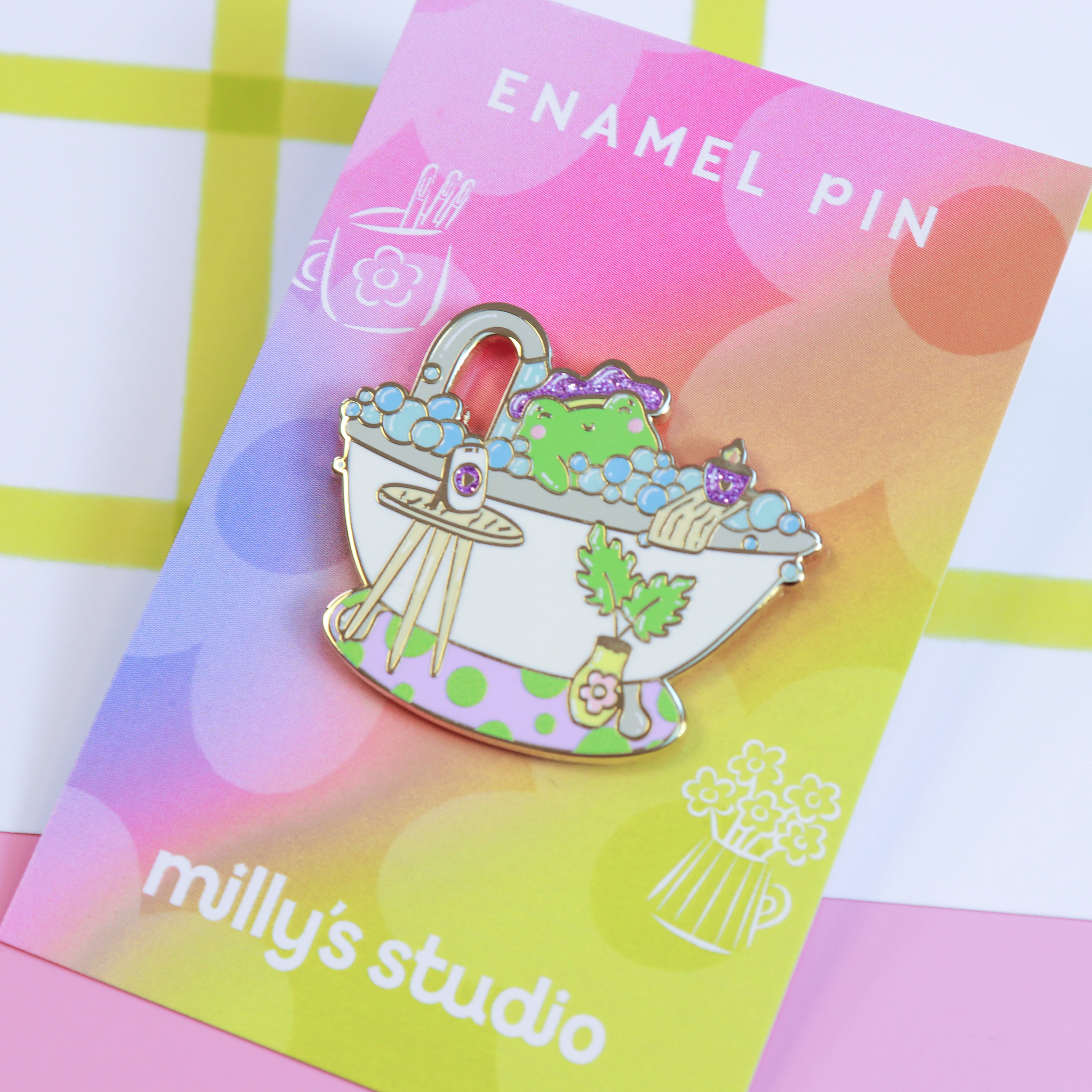 A Bubble Bath & a Podcast Enamel Pin