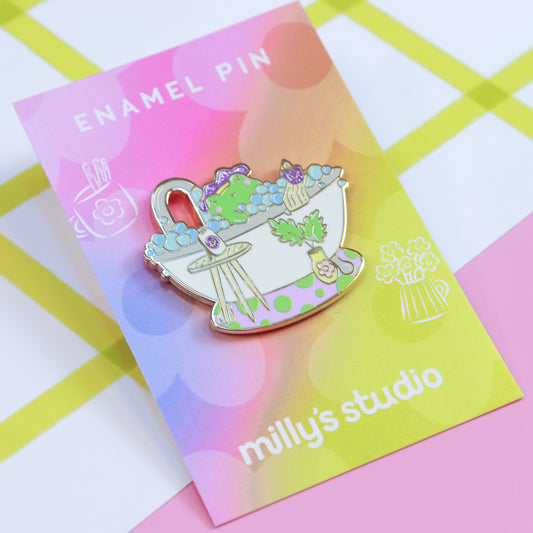 A Bubble Bath & a Podcast Enamel Pin