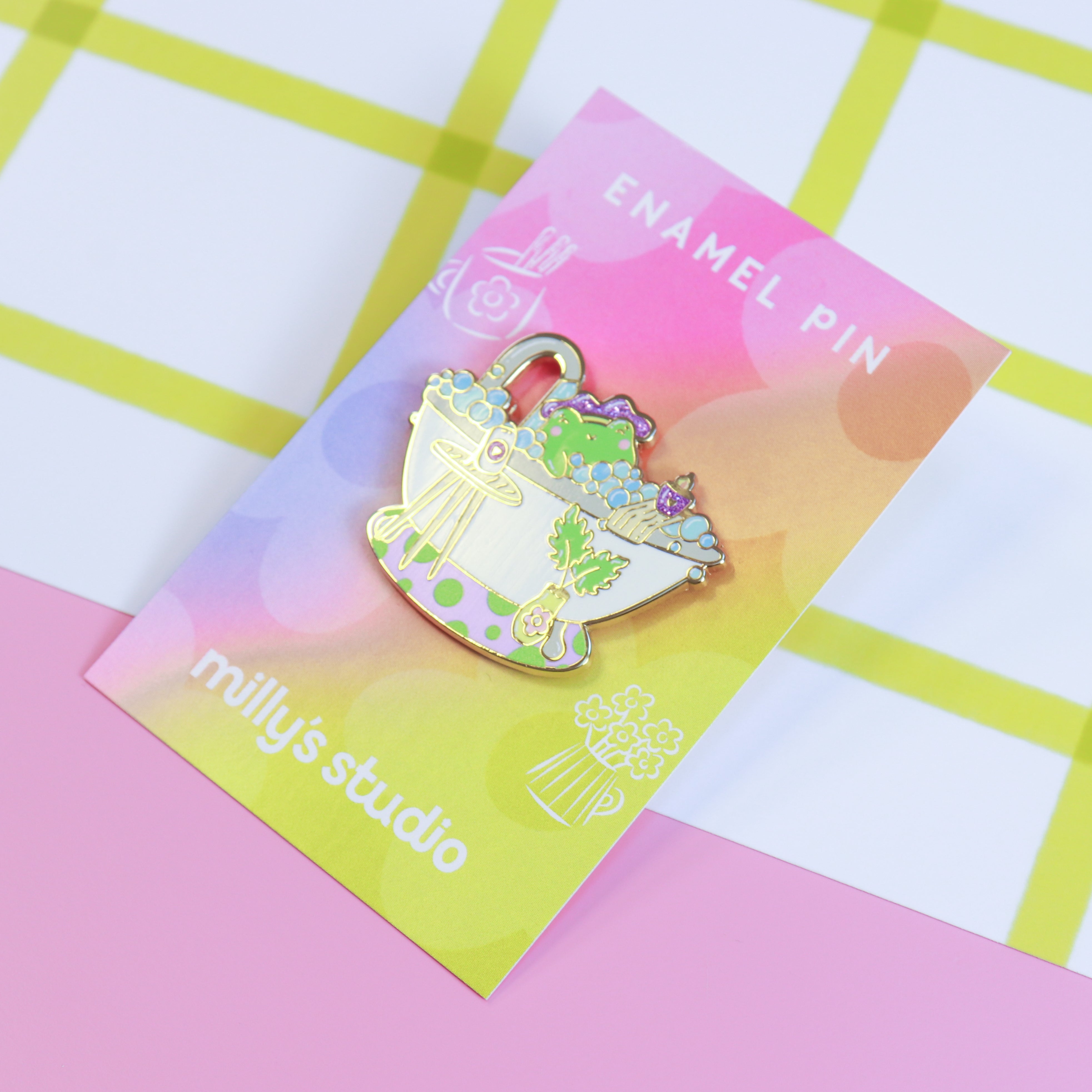 A Bubble Bath & a Podcast Enamel Pin