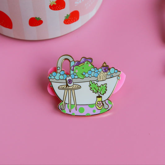 A Bubble Bath & a Podcast Enamel Pin