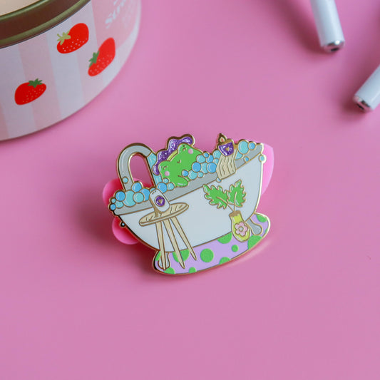 A Bubble Bath & a Podcast Enamel Pin